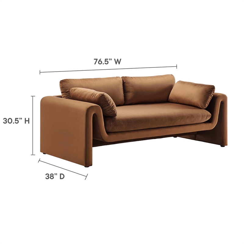 Maklaine Contemporary Upholstered Velvet Fabric Sofa in Brown