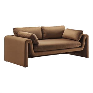 Maklaine Contemporary Upholstered Velvet Fabric Sofa in Brown