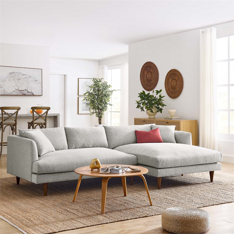 Maklaine 2-Piece Right-Facing Fabric Sectional Sofa with Tapered Legs in Gray