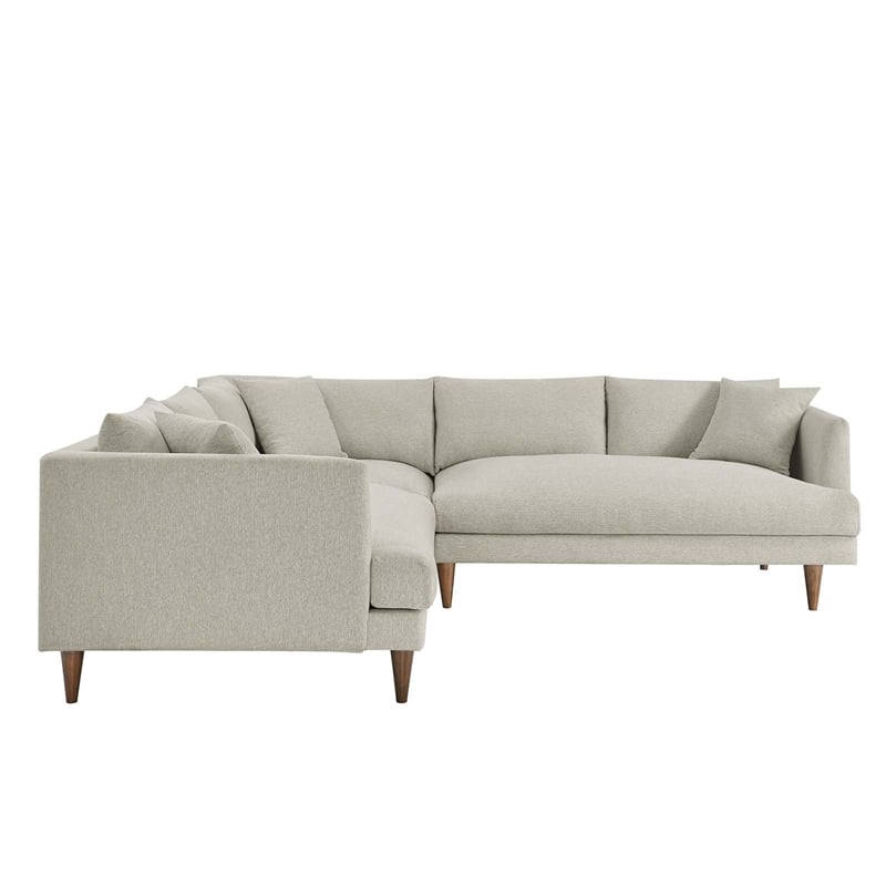 Maklaine 3-Piece Fabric Sectional Sofa in Heathered Weave Ivory