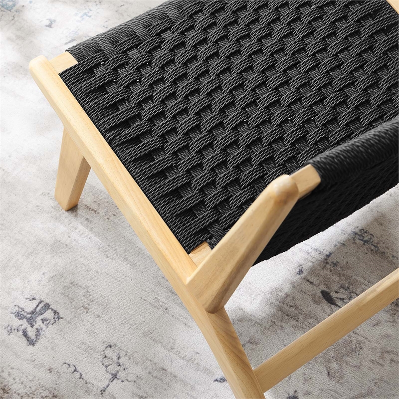 Maklaine Woven Rope & Wood Accent Lounge Chair in Natural and Black