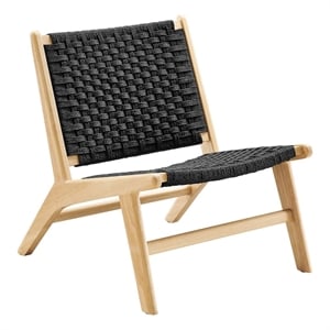 Maklaine Woven Rope & Wood Accent Lounge Chair in Natural and Black