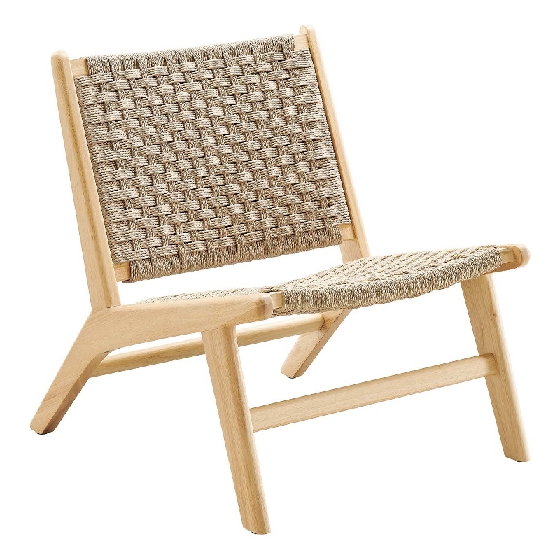 Maklaine Woven Rope & Wood Accent Lounge Chair in Brown/Natural