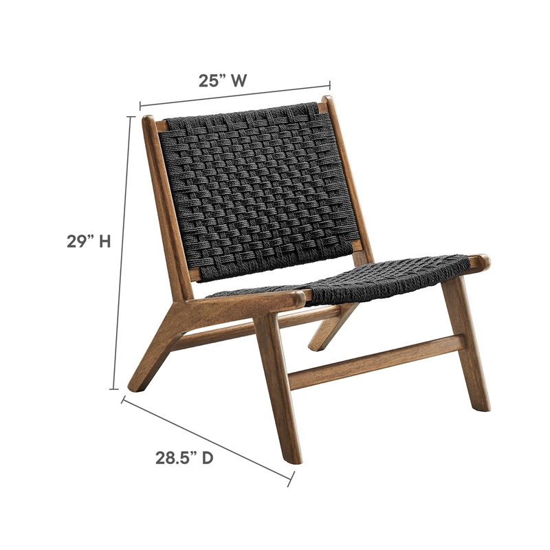 Maklaine Woven Rope & Wood Accent Lounge Chair in Black and Walnut