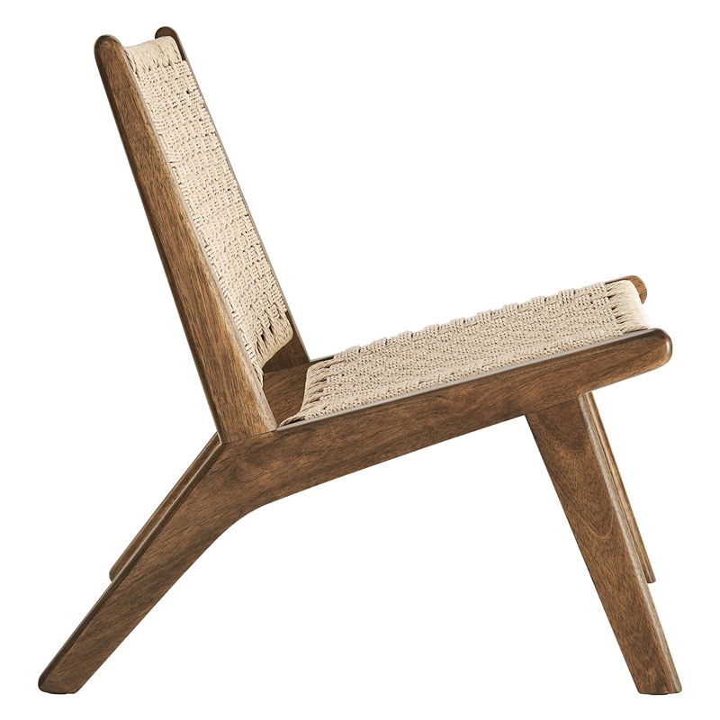 Maklaine Woven Rope & Wood Accent Lounge Chair in Natural/Walnut