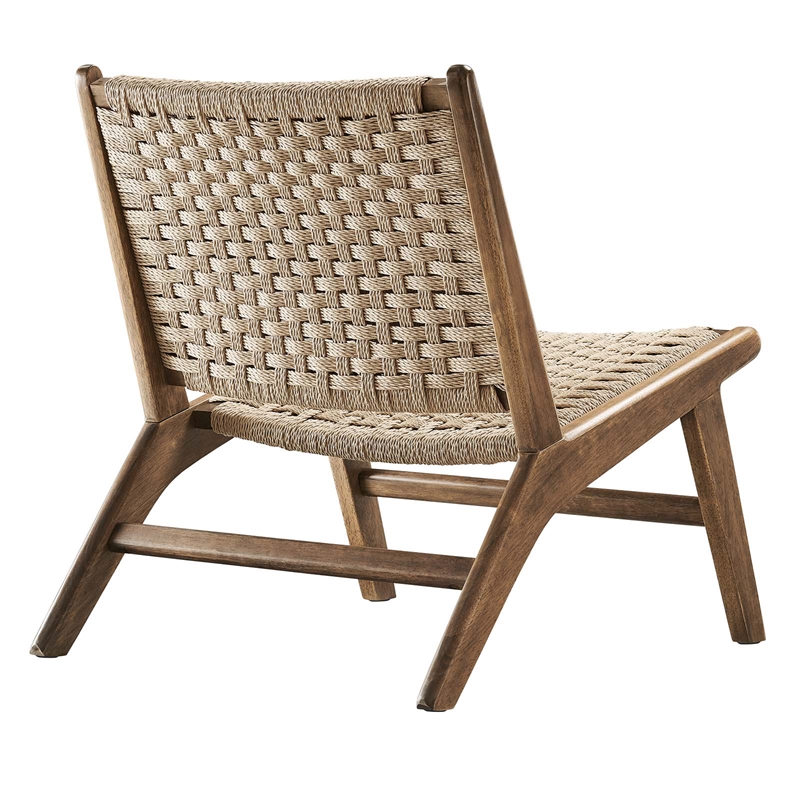 Maklaine Woven Rope & Wood Accent Lounge Chair in Natural/Walnut