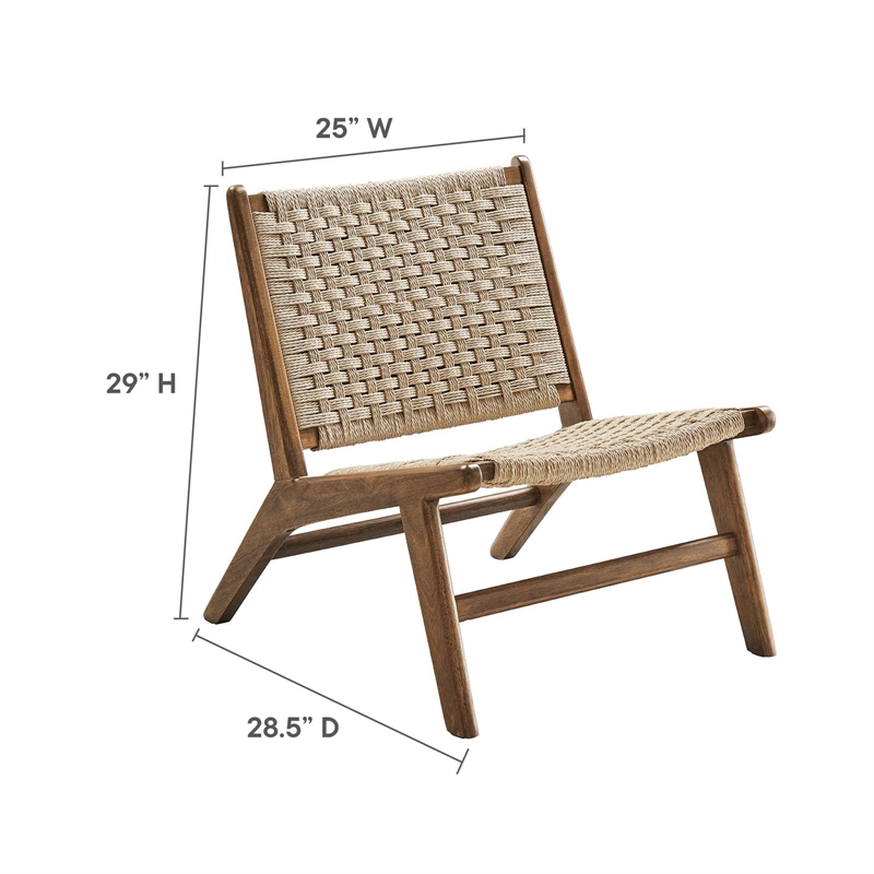 Maklaine Woven Rope & Wood Accent Lounge Chair in Natural/Walnut