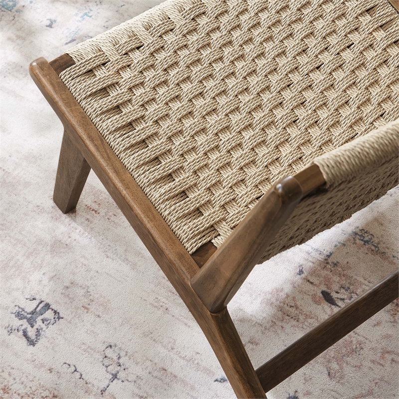 Maklaine Woven Rope & Wood Accent Lounge Chair in Natural/Walnut