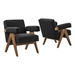 Maklaine Upholstered Modern Boucle Fabric Armchair in Black (Set of 2)