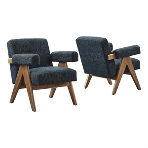Maklaine Upholstered Modern Heathered Fabric Armchair in Azure (Set of 2)