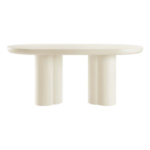 Maklaine Contemporary 72&quot Oval Concrete Dining Table in White