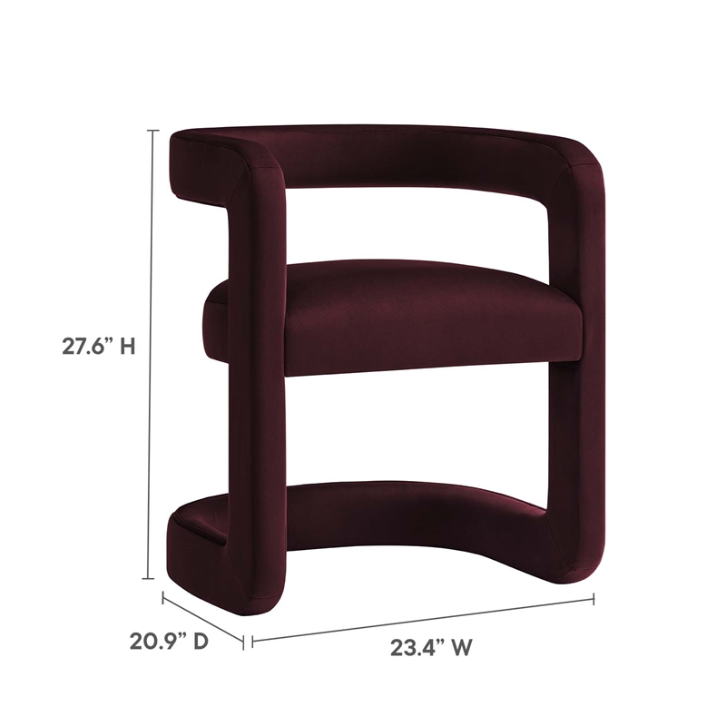 Maklaine Contemporary Performance Velvet Accent Chair in Mulberry
