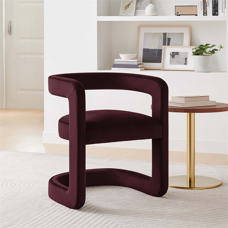 Maklaine Contemporary Performance Velvet Accent Chair in Mulberry