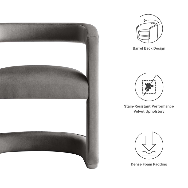 Maklaine Contemporary Performance Velvet Accent Chair in Storm Gray