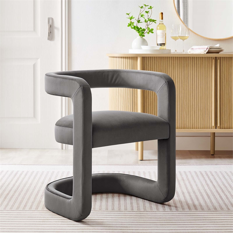 Maklaine Contemporary Performance Velvet Accent Chair in Storm Gray