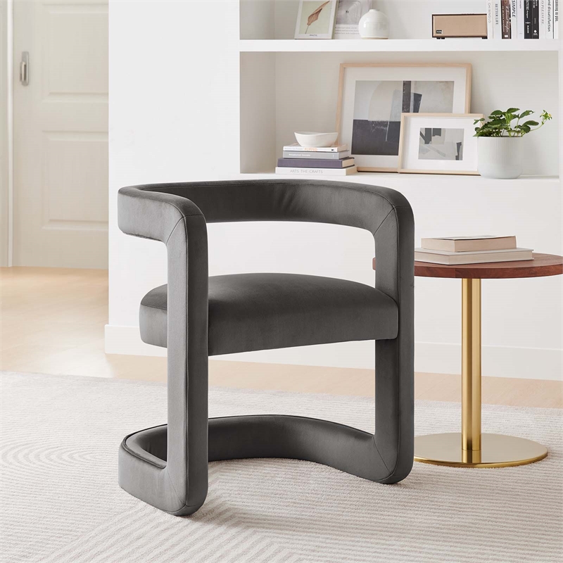 Maklaine Contemporary Performance Velvet Accent Chair in Storm Gray