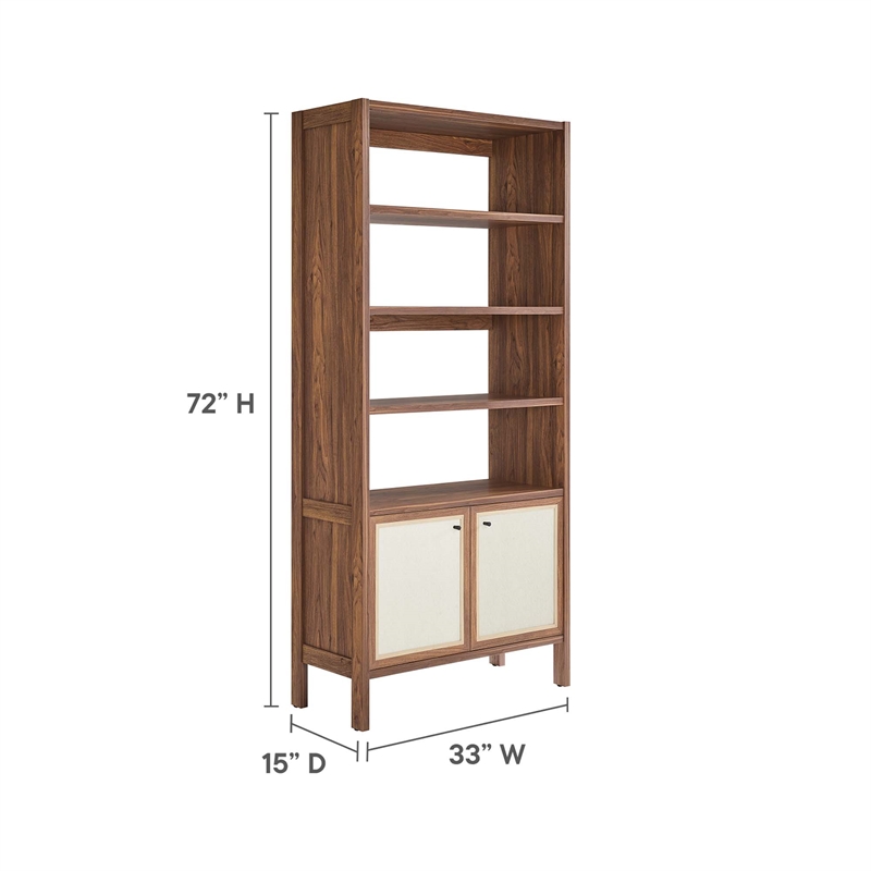 Maklaine Modern / Contemporary 4-Shelf Wood Grain Bookcase in Walnut
