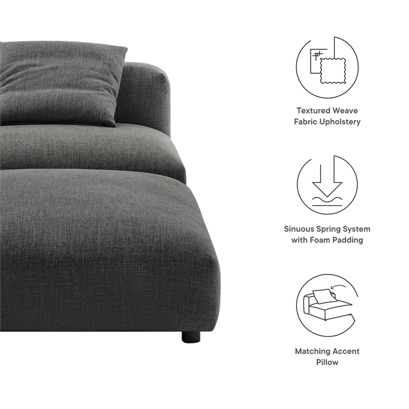 Maklaine Modular Upholstered Fabric Armless Chair and Ottoman Set in Charcoal