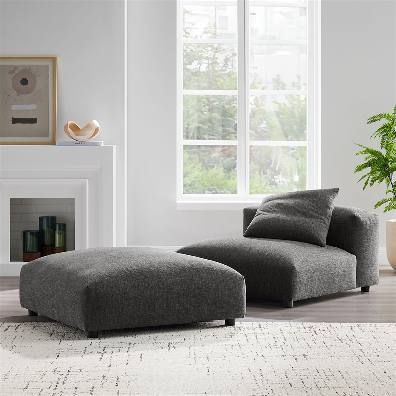 Maklaine Modular Upholstered Fabric Armless Chair and Ottoman Set in Charcoal