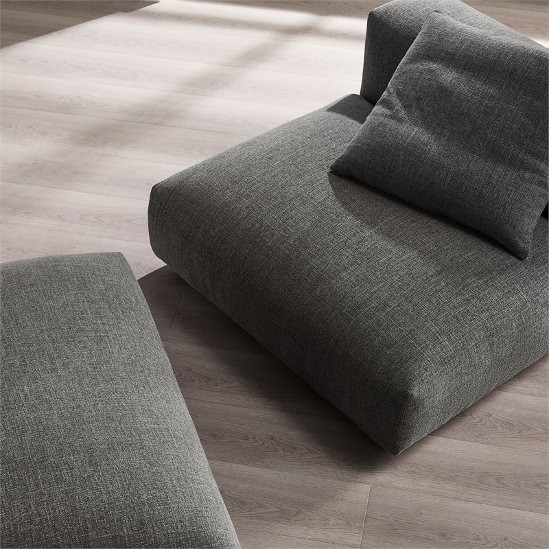 Maklaine Modular Upholstered Fabric Armless Chair and Ottoman Set in Charcoal