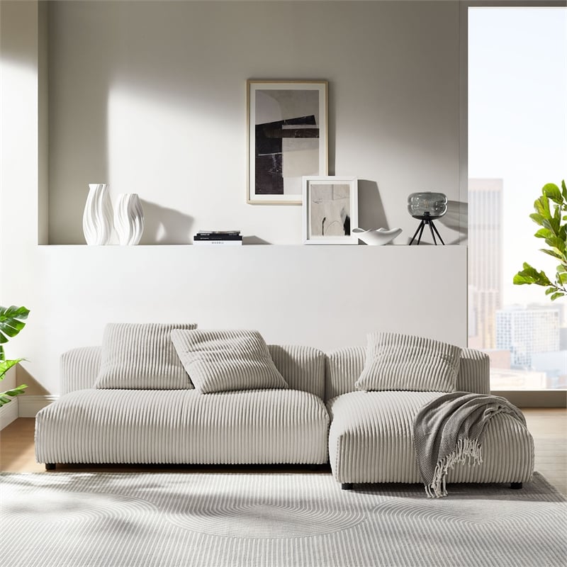 Maklaine 2-Pc Modular Corduroy Upholstered Sectional Sofa With Chaise in Almond