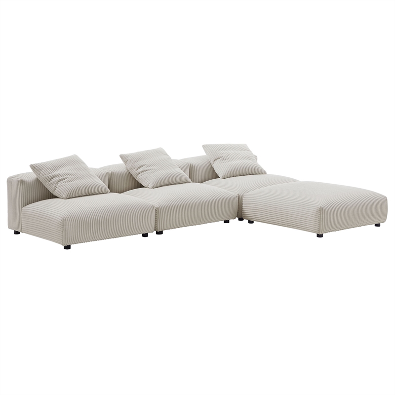 Maklaine 4-Piece Modular Corduroy Upholstered Sectional Sofa in Almond