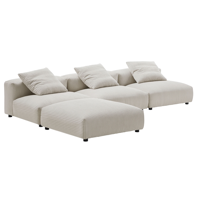 Maklaine 4-Piece Modular Corduroy Upholstered Sectional Sofa in Almond