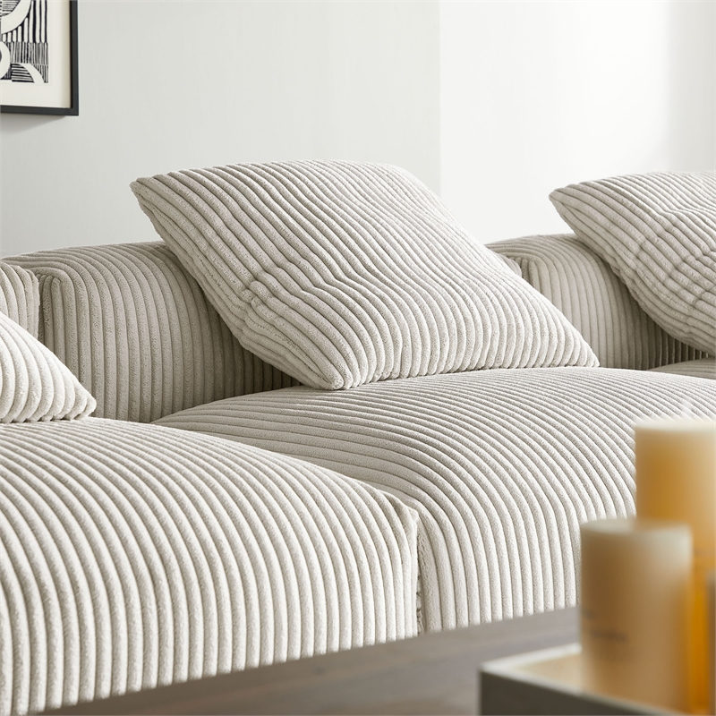 Maklaine 4-Piece Modular Corduroy Upholstered Sectional Sofa in Almond