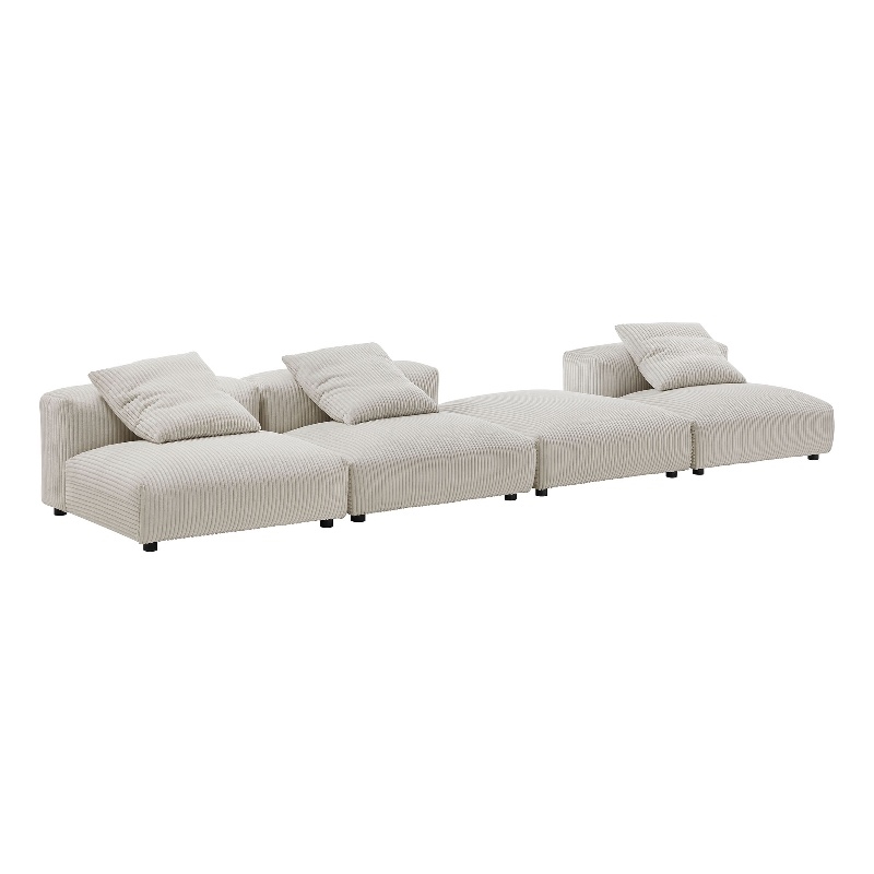Maklaine 4-Piece Modular Corduroy Upholstered Sectional Sofa in Almond