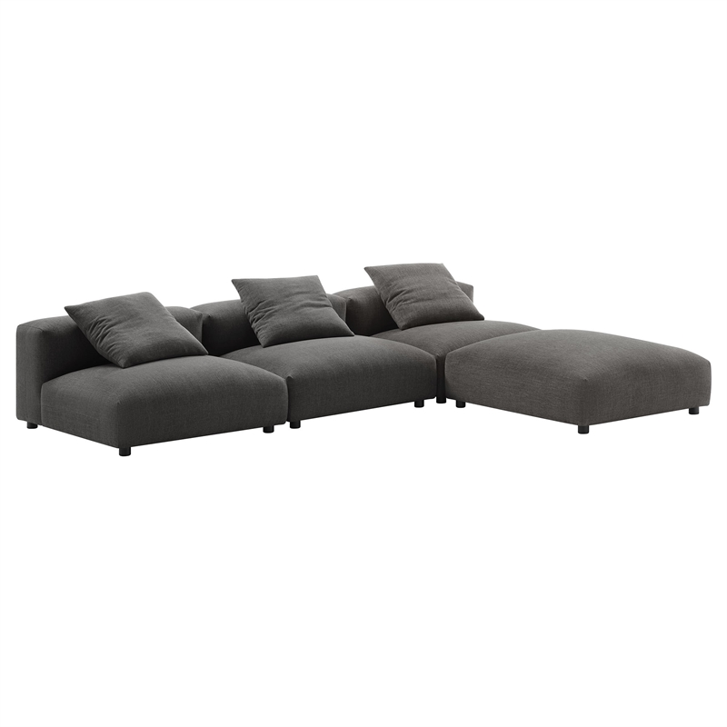 Maklaine 4-Piece Modular Upholstered Fabric Sectional Sofa in Charcoal