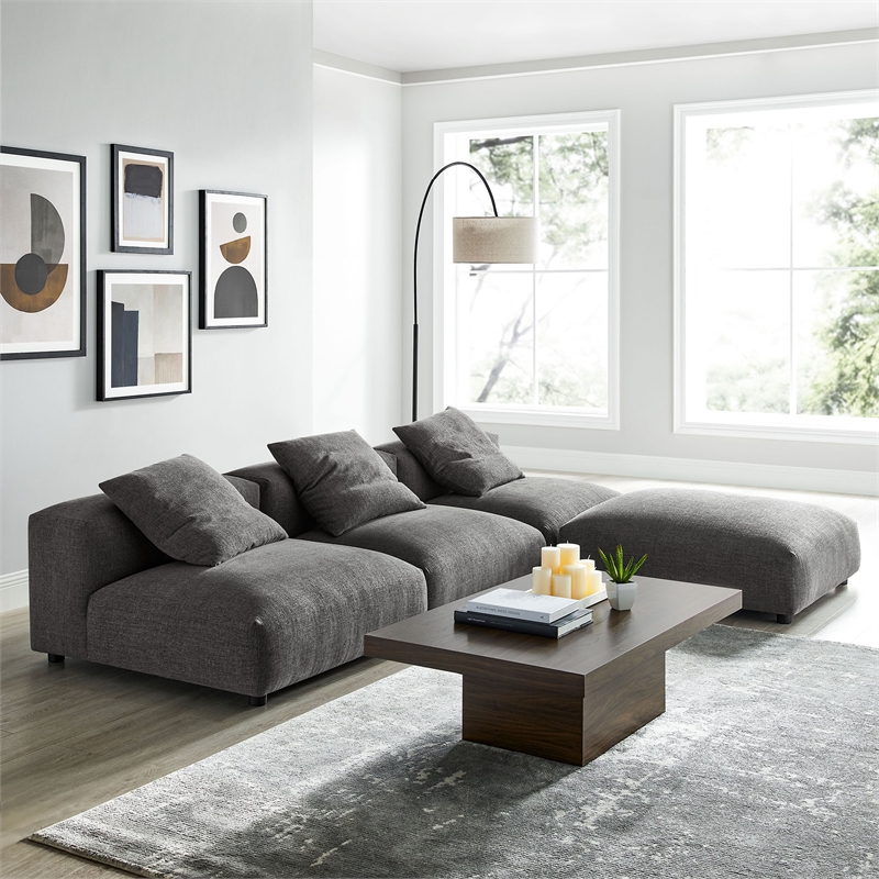 Maklaine 4-Piece Modular Upholstered Fabric Sectional Sofa in Charcoal