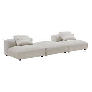 Maklaine 3-Piece Modular Corduroy Upholstered Sectional Sofa in Almond