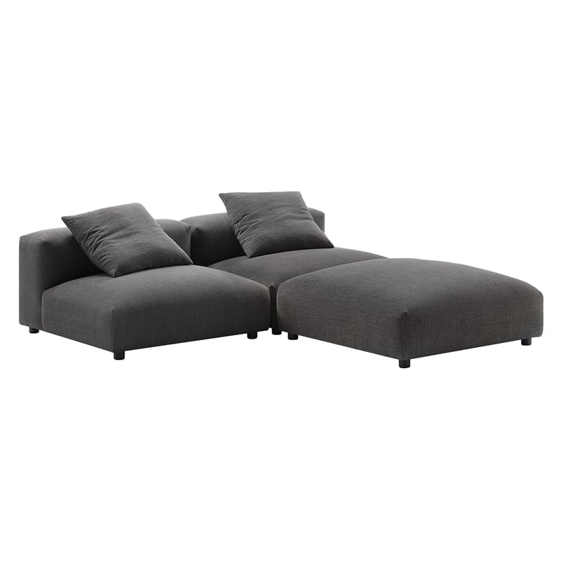 Maklaine 3-Piece Modular Upholstered Fabric Sectional Sofa in Charcoal