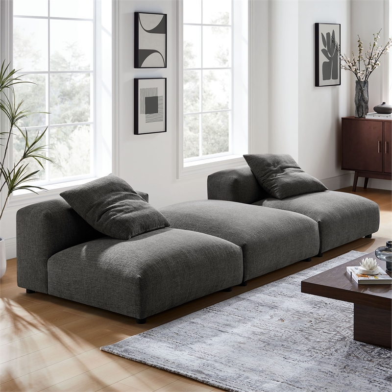Maklaine 3-Piece Modular Upholstered Fabric Sectional Sofa in Charcoal