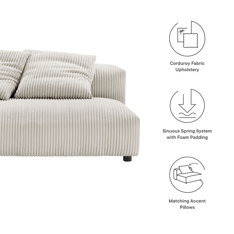 Maklaine Modular Corduroy Upholstered Armless Loveseat in Almond