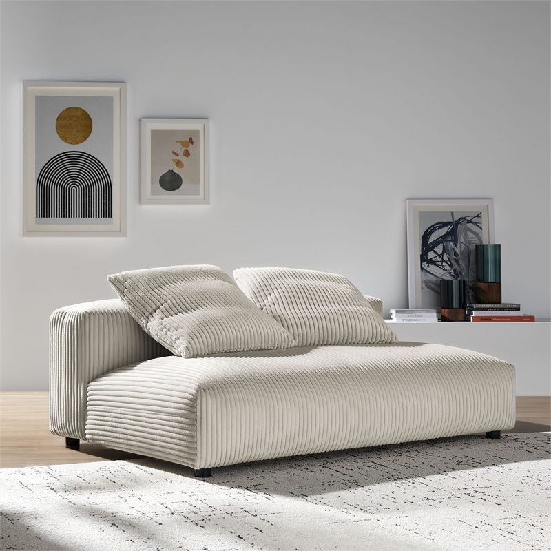 Maklaine Modular Corduroy Upholstered Armless Loveseat in Almond