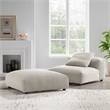 Maklaine Modular Corduroy Upholstered Armless Chair and Ottoman Set in Almond