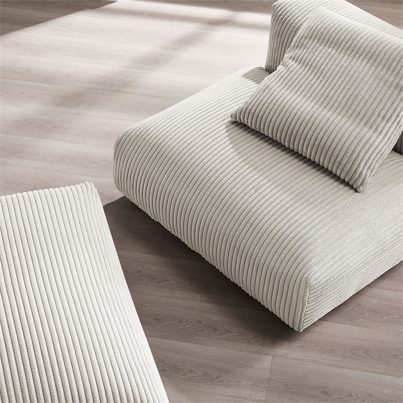 Maklaine Modular Corduroy Upholstered Armless Chair and Ottoman Set in Almond