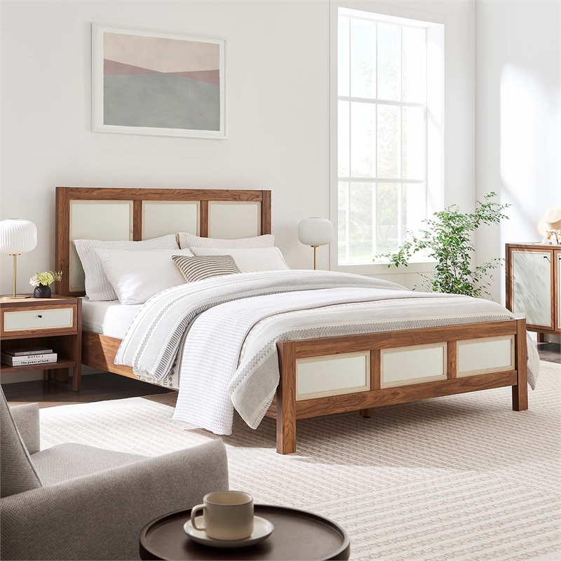 Maklaine Contemporary Wood Grain Queen Platform Bed in Walnut