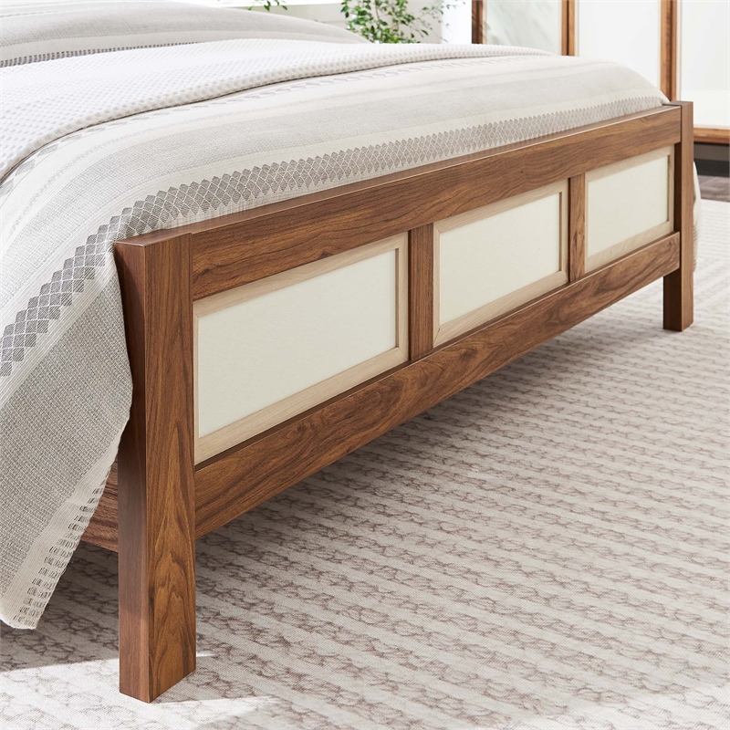 Maklaine Contemporary Wood Grain Queen Platform Bed in Walnut