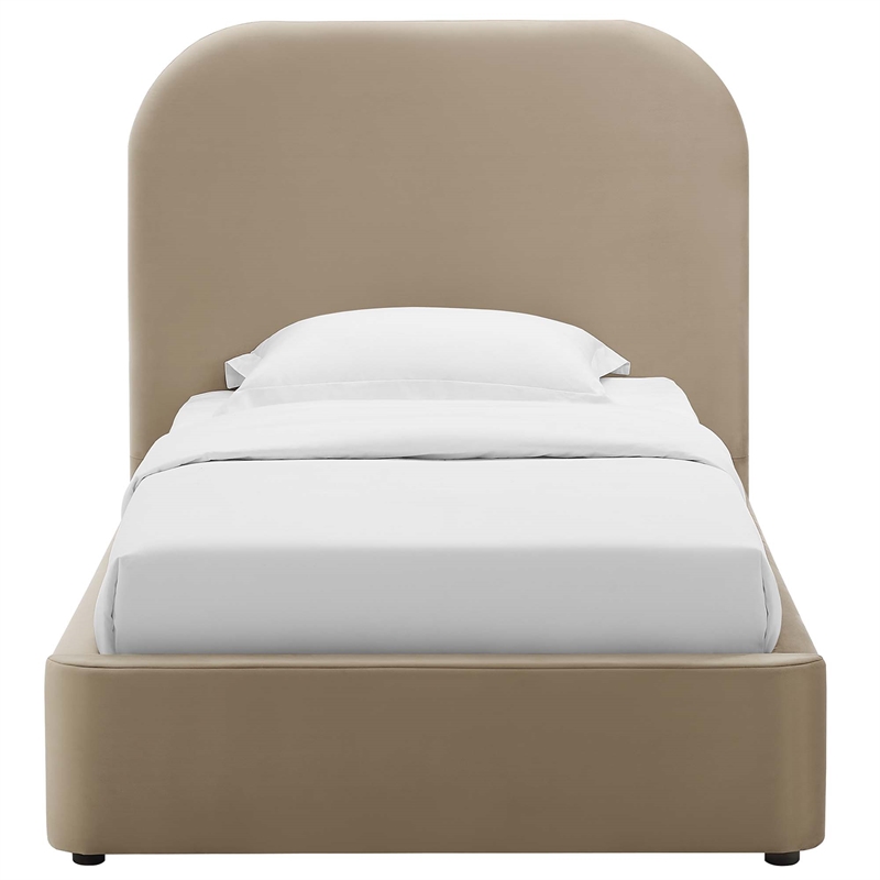 Maklaine Keynote Performance Velvet Curved Twin Platform Bed in Taupe