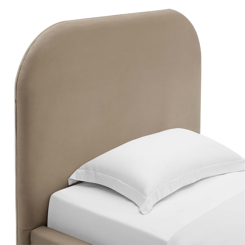 Maklaine Keynote Performance Velvet Curved Twin Platform Bed in Taupe