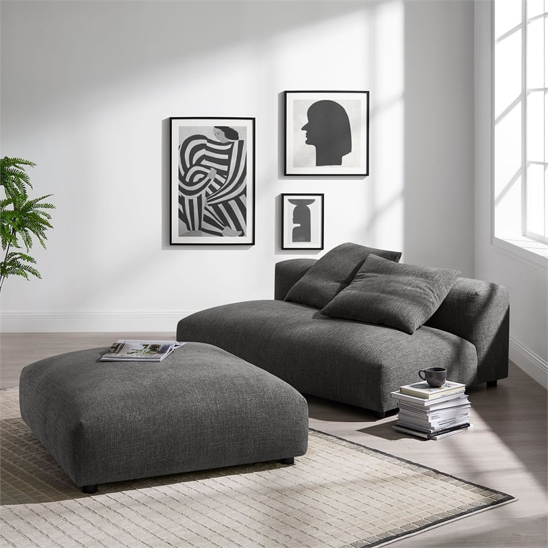 Maklaine Modular Upholstered Fabric Armless Loveseat and Ottoman Set in Charcoal