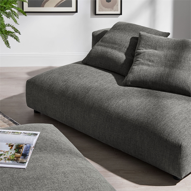 Maklaine Modular Upholstered Fabric Armless Loveseat and Ottoman Set in Charcoal