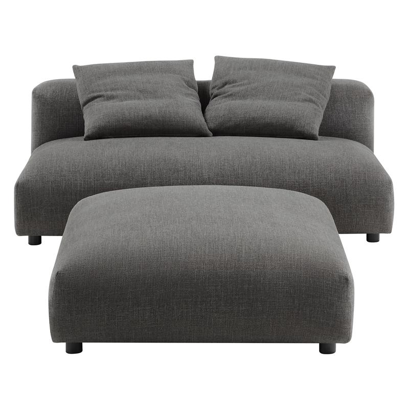 Maklaine Modular Upholstered Fabric Armless Loveseat and Ottoman Set in Charcoal