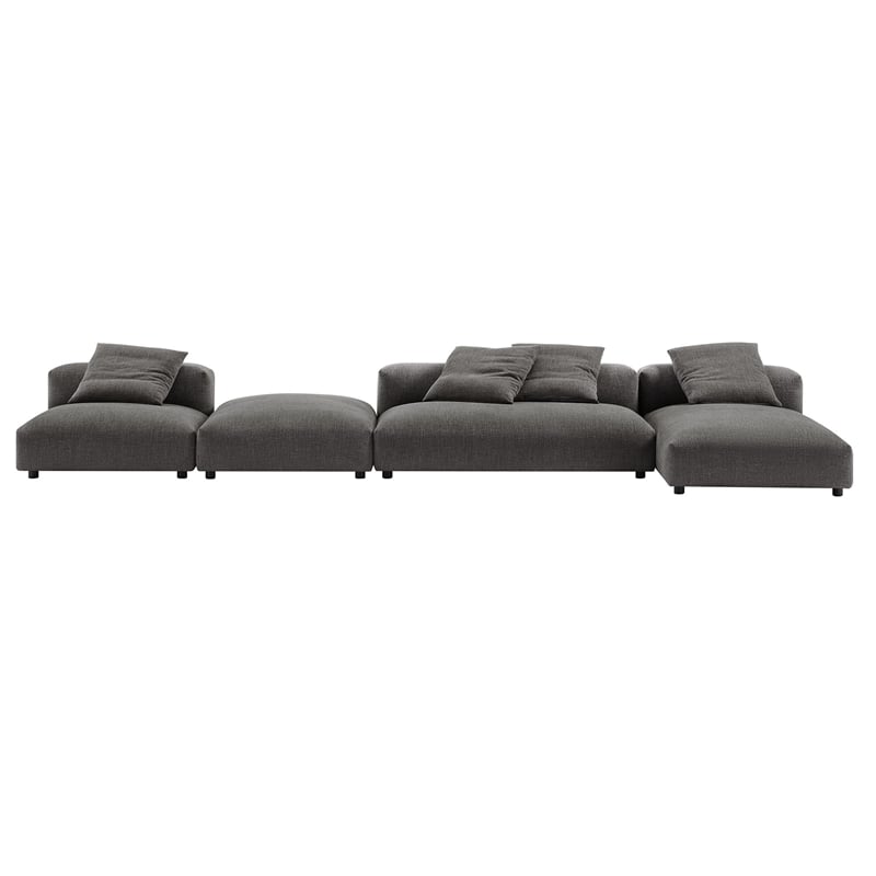Maklaine 4-Pc Modular Upholstered Fabric Sectional Sofa With Ottoman in Charcoal