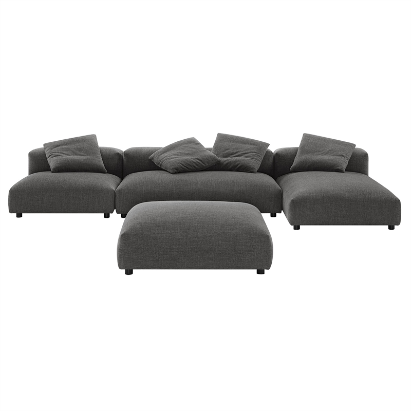 Maklaine 4-Pc Modular Upholstered Fabric Sectional Sofa With Ottoman in Charcoal