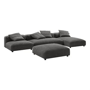 Maklaine 4-Pc Modular Upholstered Fabric Sectional Sofa With Ottoman in Charcoal