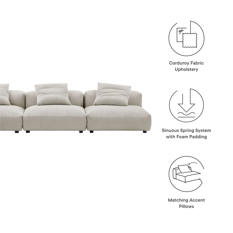 Maklaine 3-Piece Modular Corduroy Upholstered Sofa in Almond