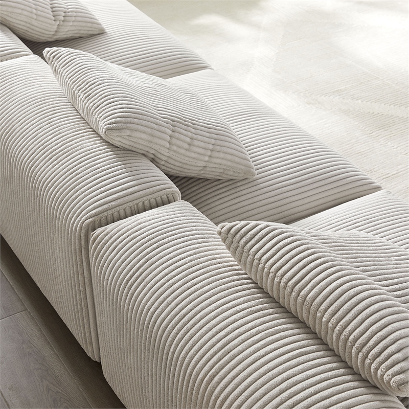 Maklaine 3-Piece Modular Corduroy Upholstered Sofa in Almond